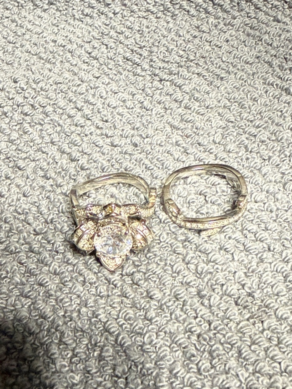Elegant Floral Halo Ring Set in Silver-Tone with Clear Stones